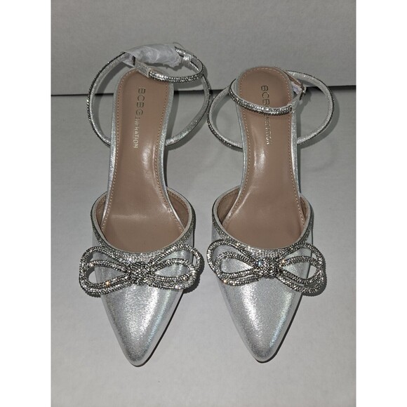 BCBGeneration Annese Silver And Rhinestone Heels Ankle Straps Size 8 Swiftie - Picture 3 of 8